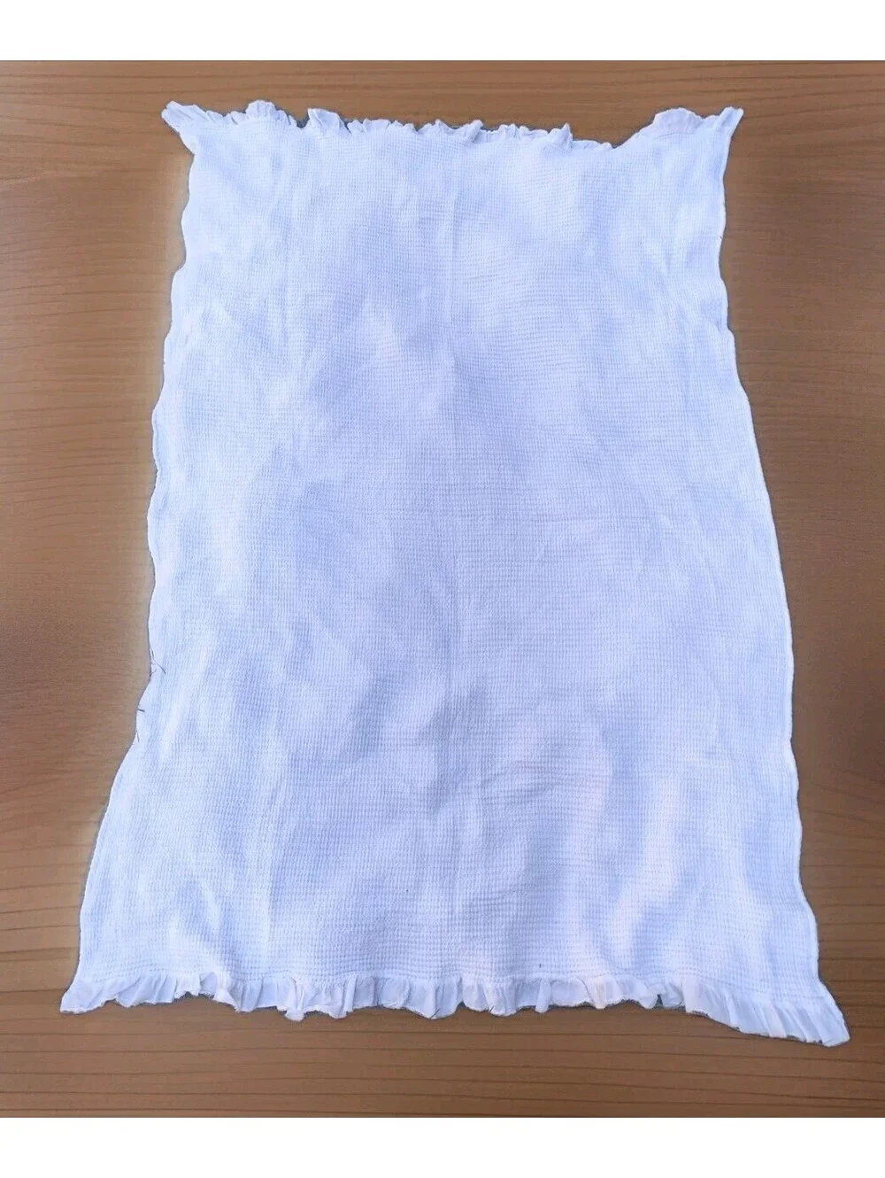 INUP Home Waffle Weave Throw Blanket White Ruffle Trim Portugal Cotton 72x48